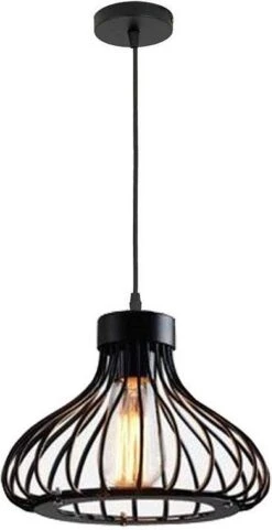 Suspension Noire - Lampe D'ambiance - Plafonnier - Lampe De Cuisine - Ø37 Cm - Zwart - Métal - Industriel - Intérieur Noir - E27 - 240 V - Sans Source Lumineuse