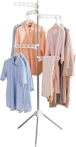 Séchoir Pliable Séchoir à Repasser Porte-manteau Portant Sèche-linge Universel, Avec 5 Patères Rabattables, Peu Encombrant, Pour Chemises, Chemisiers, Pulls, Robes