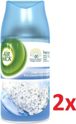 Air Wick Refill Automatic Spray - Fris Linen & Witte Lilas Blossom - 70 Days Fris Parfumé - 2 Sprays -Nettoyage Produits Boutique 742x1200