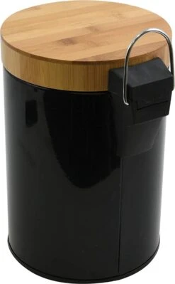 Seau MSV Cosmetics, 3 Litres, Acier Inoxydable, Bambou Avec Mécanisme De Fermeture En Douceur Et Seau Intérieur, Poubelle De Salle De Bain Aza, Fermeture En Douceur, Seau à Déchets, Noir -Nettoyage Produits Boutique 743x1200 1