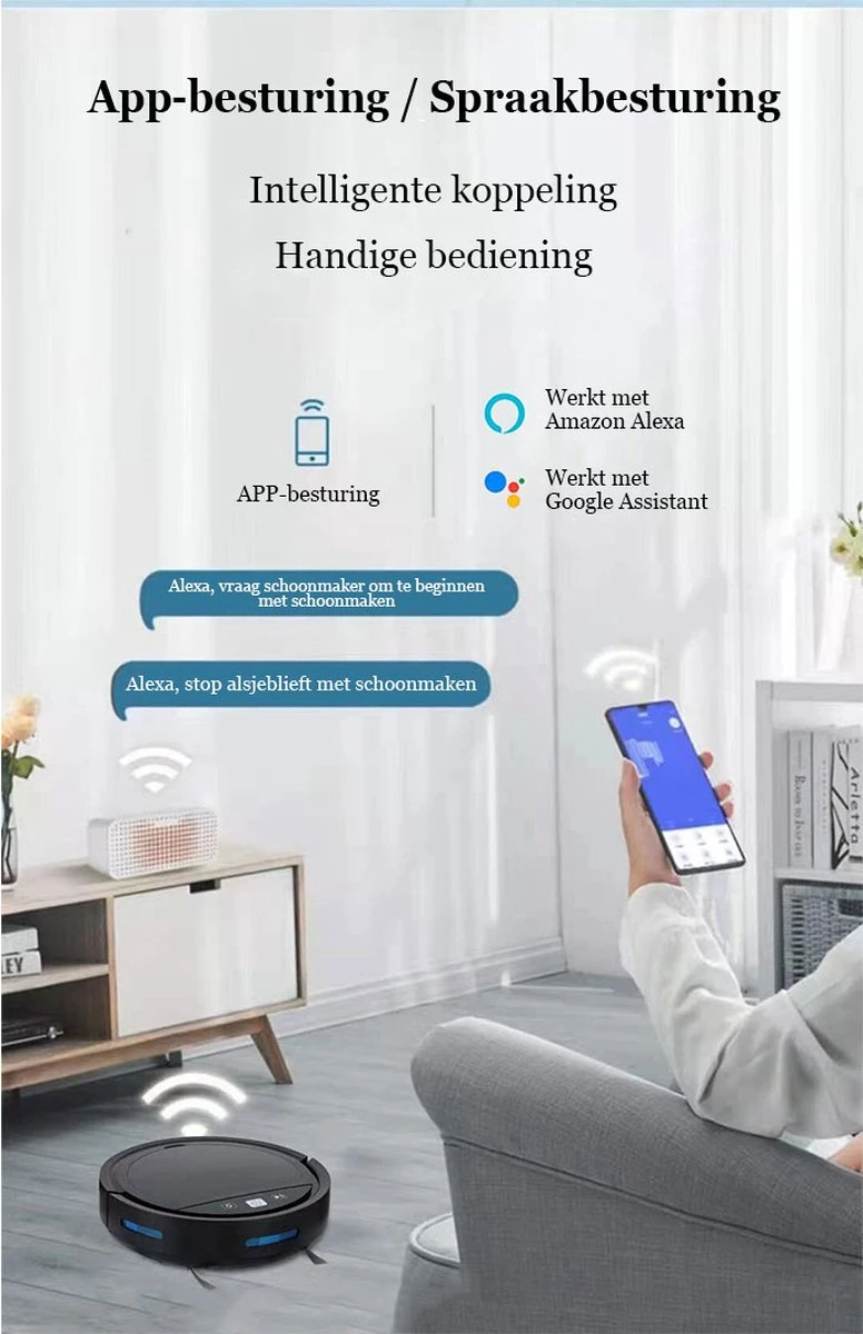 Aspirateur Robot Avec Station De Charge - Système De Nettoyage - Aspirateur Robot - Robot Nettoyeur - Station De Charge Automatique - Y Compris L'application Et La Télécommande - Zwart - 2500PA 12 Aspirateur Robot Avec Station De Charge - Système De Nettoyage - Aspirateur Robot - Robot Nettoyeur - Station De Charge Automatique - Y Compris L'application Et La Télécommande - Zwart - 2500PA – Image 10