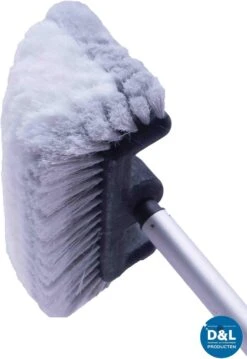 Manche Télescopique Hydro Avec Débit D'eau 2,20 M + Brosse De Lavage Professionnelle à Cinq Faces Gris / Blanc