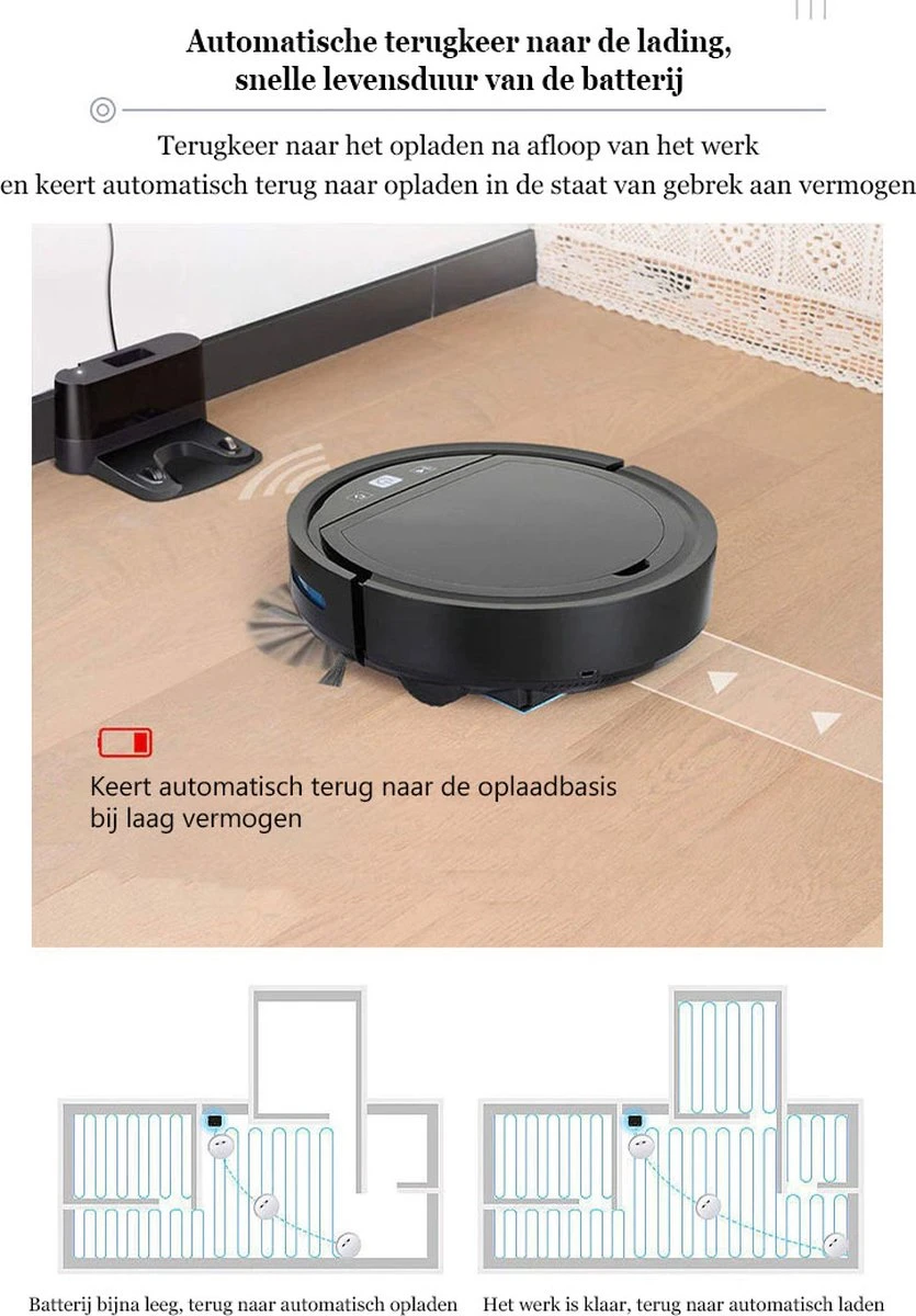 Aspirateur Robot Avec Station De Charge - Système De Nettoyage - Aspirateur Robot - Robot Nettoyeur - Station De Charge Automatique - Y Compris L'application Et La Télécommande - Zwart - 2500PA 10 Aspirateur Robot Avec Station De Charge - Système De Nettoyage - Aspirateur Robot - Robot Nettoyeur - Station De Charge Automatique - Y Compris L'application Et La Télécommande - Zwart - 2500PA – Image 8
