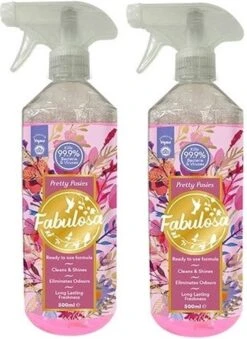 FABULOSA - Pretty Posies - 2x 500ML - Spray Désinfectant - Concentré - Nettoyant Tout Usage - Prêt à L'emploi - Spray Désinfectant Pink - Vegan - BIO