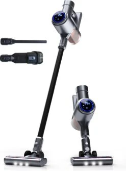 Dalmo VC8011 - Aspirateur Balai Sans Fil Avec Technologie Cyclone - Filtre HEPA - Siècle Des Lumières LED Et écran Tactile - Capteur De Poussière - Aspirateur Balai Sans Fil - 350 Watt / Argent