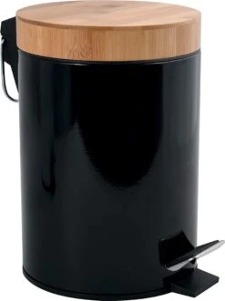 Seau MSV Cosmetics, 3 Litres, Acier Inoxydable, Bambou Avec Mécanisme De Fermeture En Douceur Et Seau Intérieur, Poubelle De Salle De Bain Aza, Fermeture En Douceur, Seau à Déchets, Noir -Nettoyage Produits Boutique 896x1200 2