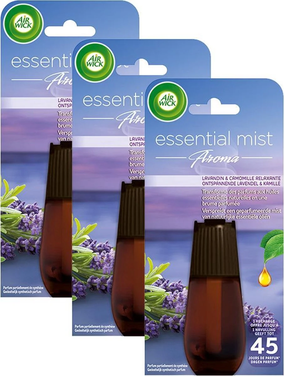 Air Wick Essential Mist Aroma Lavender Recharge 3 X 20 Ml - Pack économique 3 Air Wick Essential Mist Aroma Lavender Recharge 3 X 20 Ml - Pack économique