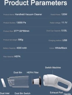 Aspirateur De Voiture Sans Fil YourGoods® 13000Pa - Aspirateur Sans Fil - Aspirateur Sans Sac - Aspirateur Sans Fil - Aspirateur Automatique -Nettoyage Produits Boutique 917x1200