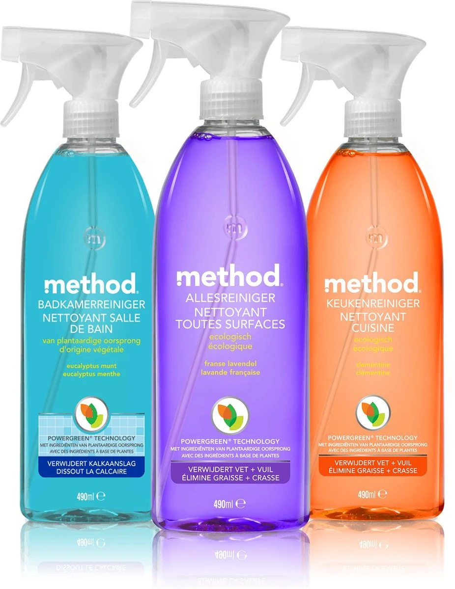 Method - Salle De Bain + Cuisine + Nettoyant Tout Usage Lavande Française Spray écologique 3x 490ml 3 Method - Salle De Bain + Cuisine + Nettoyant Tout Usage Lavande Française Spray écologique 3x 490ml
