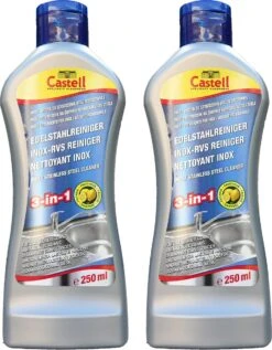 Castelli 2 X Nettoyant Inox Castell 3-en-1 - Brillance Impeccable - Pour Inox Et Chrome - 2x 250ml