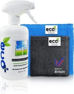 Nettoyant Pour Vitres EcoMoist (500 Ml) - Cleaner Vitres Et Miroirs 100% Naturel - Avec 2 Chiffons En Fibres Extra-fines