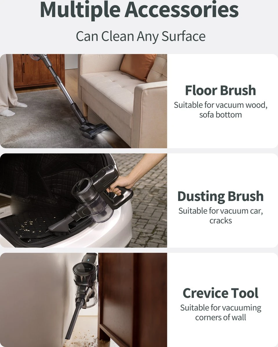 Kalado KCV01 Aspirateur Balai Sans Fil - Aspirateurs-balais 26Kpa - 6 En 1 - 40Min De Temps De Travail Batterie Amovible - Moteur Brushless 80000RPM - Affichage LED 16 Kalado KCV01 Aspirateur Balai Sans Fil - Aspirateurs-balais 26Kpa - 6 En 1 - 40Min De Temps De Travail Batterie Amovible - Moteur Brushless 80000RPM - Affichage LED – Image 14